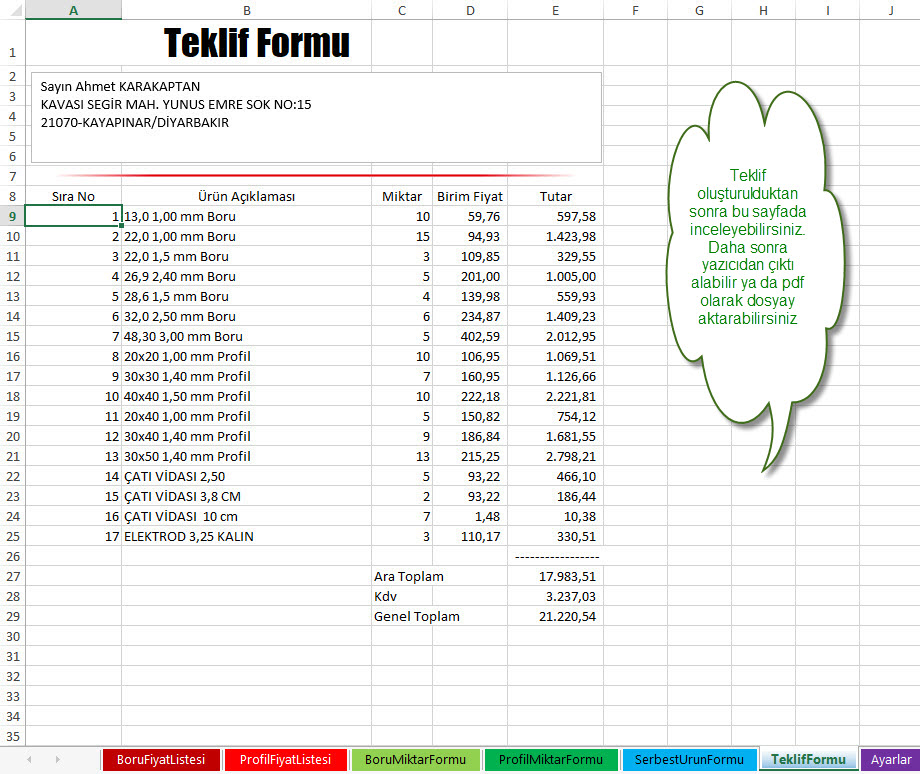 Teklif Formu - Ozan Bilgisayar Ticari Yazılım Danışmanlık Diyarbakır Logo Bayisi
